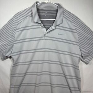 Tiger Woods Nike Dri-Fit Golf Polo Shirt XL Zonal Cooling‎ Gray Striped